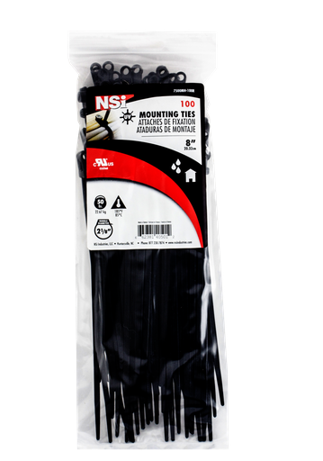 Product image for NSI 7500MH 7.5 Inch 50 lb Tensile Strength Nylon 66 Black Weather Resistant Mountable Cable Tie