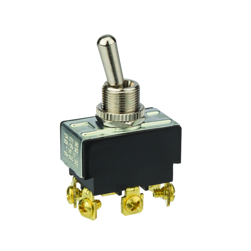 Product image for NSI 78270TS 20 Amp at 125 VAC 10 Amp at 250 VAC Brass/Nickel On-On DPDT Maintained Multiple Pole Bat Toggle Switch
