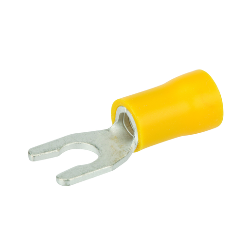 Product image for NSI S12-10V-L #10 Stud 12 to 10 AWG Yellow Vinyl Insulated Locking Spade Terminal