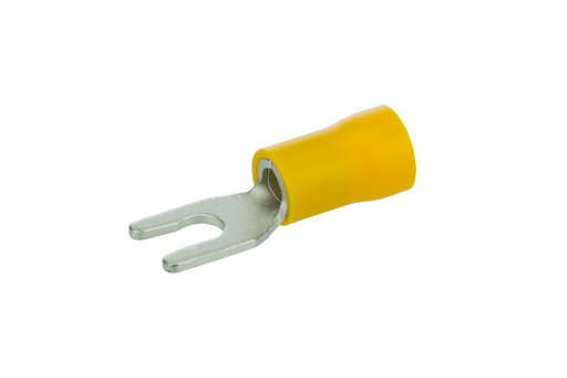 Product image for NSI S12-8V-L #8 Stud 12 to 10 AWG Yellow Vinyl Insulated Locking Spade Terminal