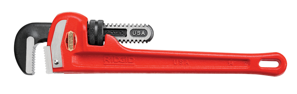 Product image for Ridgid Tool Company 31020 14 Inch 2 Inch Capacity Cast Iron Full Floating Forged Hook Jaw Heavy Duty Straight Pipe Wrench