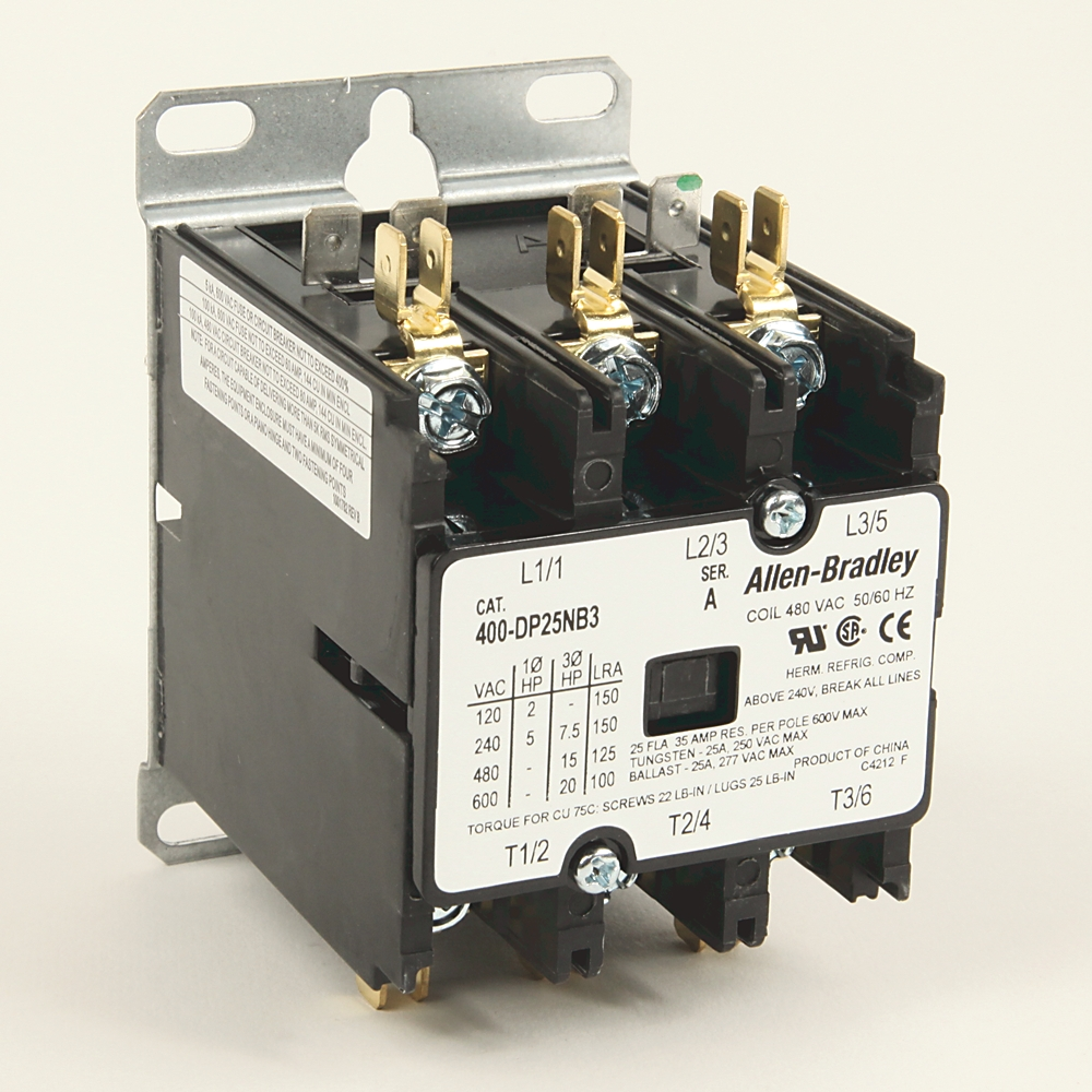 Allen-Bradley 400-DP25ND4 25 Amp 4-Pole 120 VAC Definite Purpose Contactor Product image for Allen-Bradley 400-DP25ND4 25 Amp 4-Pole 120 VAC Definite Purpose Contactor