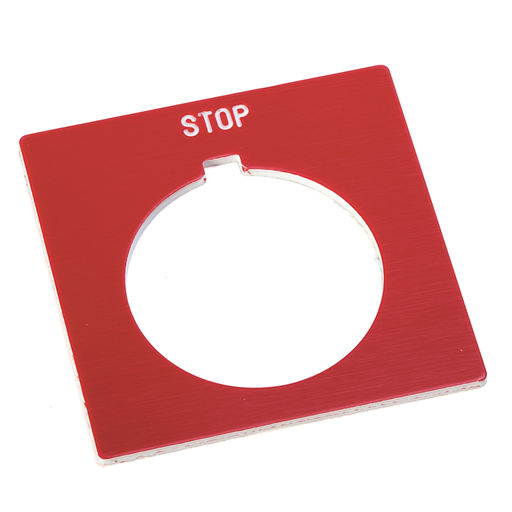 30MM 800H FEED STOP RED LEGEND PLATE, 800H-W377