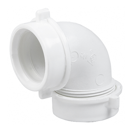 90 ELBOW 1-1/2 SJ X SJ W/POLY WASHERS WHITE 1/BG