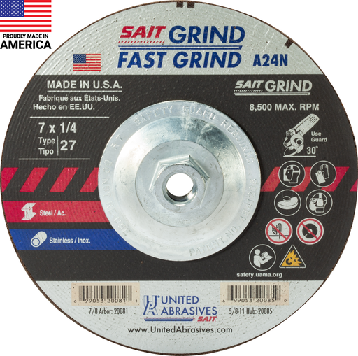 20085 A24N Fast Grinding Wheel 7" x 1/4" x 5/8-11" Type 27 with Super-Lock™ Hub, 10 Pack
