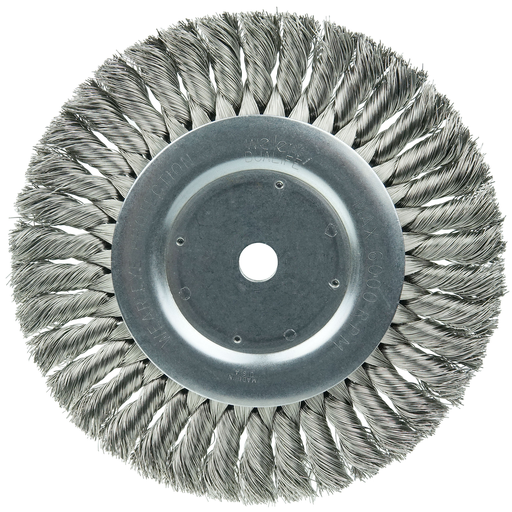 8" Standard Twist Knot Wire Wheel, .016" Stainless Steel Fill, 5/8" Arbor Hole
