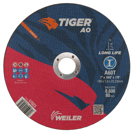 7" x .060" TIGER AO Type 1 Cut-Off Wheel, A60T, 7/8" A.H.