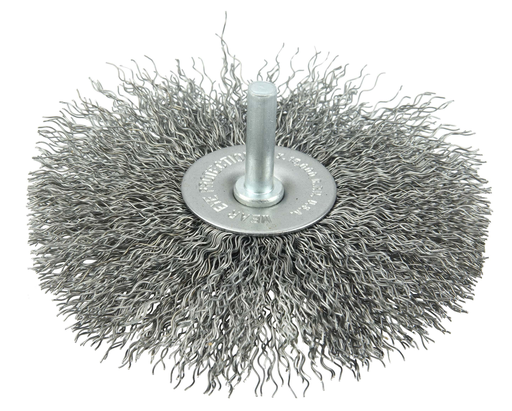 4" Stem-Mounted Crimped Wire Radial Wheel, .014" Steel Fill, 1/4" Stem