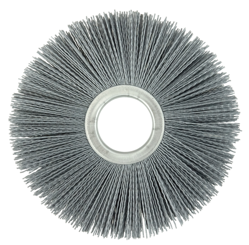 8" Nylox Metal Hub Wheel Brush, .040/120SC Crimped Fill, 2" Arbor Hole