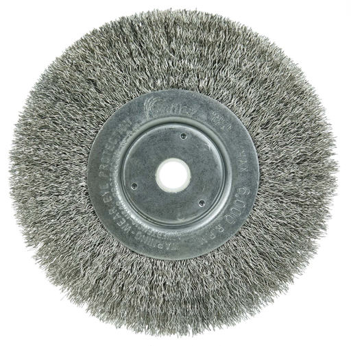 6" Narrow Face Crimped Wire Wheel, .0118" Stainless Steel Fill, 5/8"-1/2" Arbor Hole