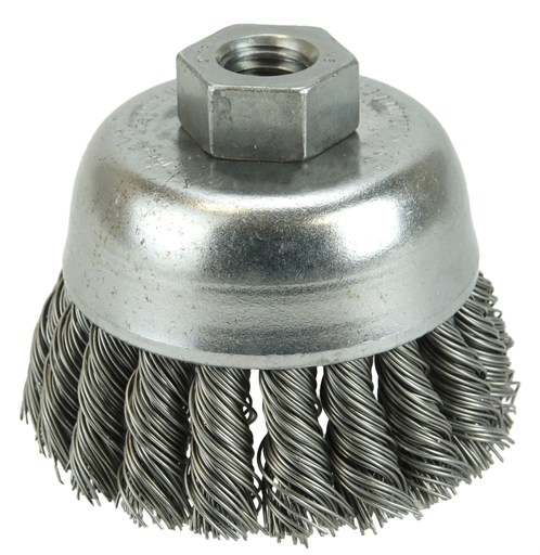 2-3/4" Single Row Knot Wire Cup Brush, .020" Steel Fill, 1/2"-13 UNC Nut