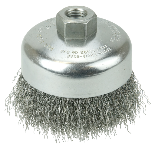 4" Crimped Wire Cup Brush, .014" Steel Fill, 5/8"-11 UNC Nut