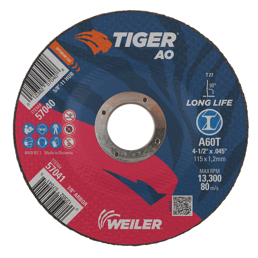 4-1/2" x .045" TIGER AO Type 27 Cutting Wheel, A60T, 7/8" A.H.