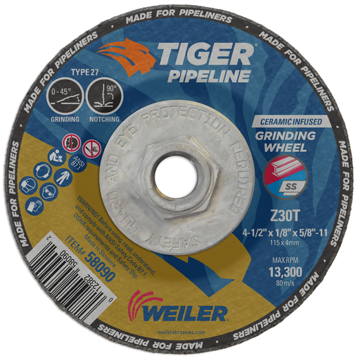 4-1/2" x 1/8" TIGER Pipeline, Z30T, Type 27, 5/8"-11 Nut
