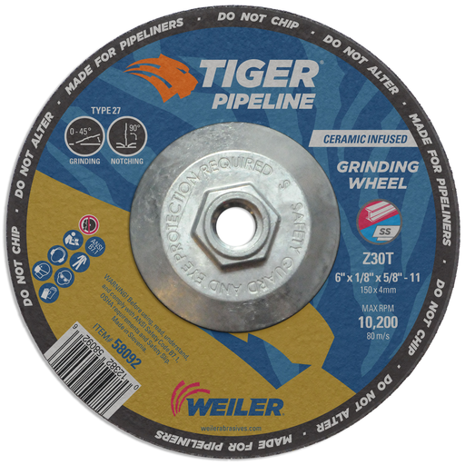 6" x 1/8" TIGER Pipeline, Z30T, Type 27, 5/8"-11 Nut