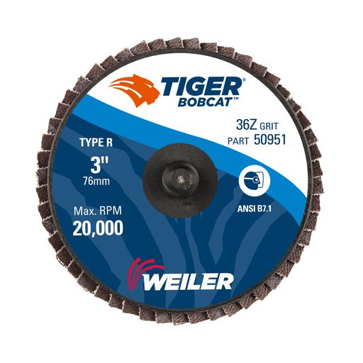 3" BobCat Mini Abrasive Flap Disc, Conical (TY29), Type R Mount, 36Z