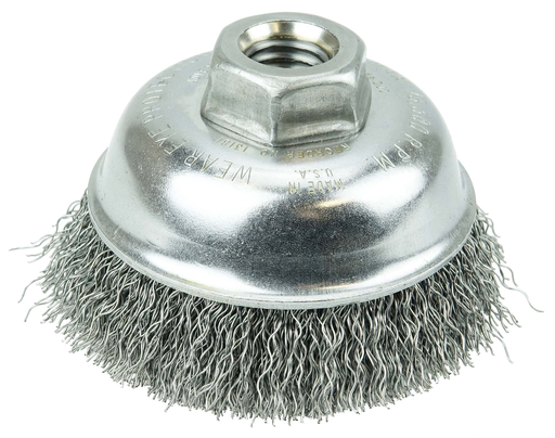3-1/2" Crimped Wire Cup Brush, .014" Steel Fill, 5/8"-11 UNC Nut