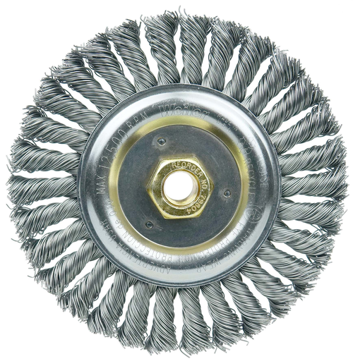 Dually 6" Filler Pass Weld Cleaning Brush, .023" Steel Wire Fill,5/8"-11 UNC Double-Hex Nut