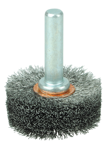1-1/2" Wide Face Stem-Mounted Crimped Wire Wheel, .006" Steel Fill, 1/4" Stem
