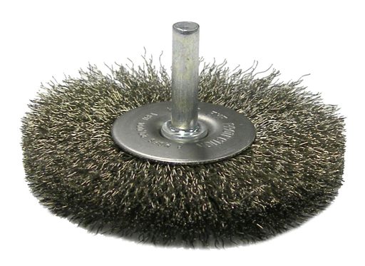 4" Stem-Mounted Crimped Wire Radial Wheel, .014" Stainless Steel Fill, 1/4" Stem