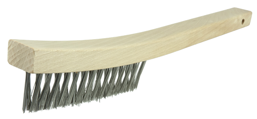V-Groove Hand Wire Scratch Brush, .012 Stainless Steel Fill, Curved Handle, 3 x 19 Rows