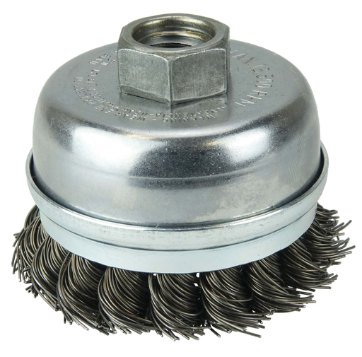 2-3/4" Single Row Knot Wire Cup Brush, Banded, .020" Steel Fill, 5/8"-11 UNC Nut