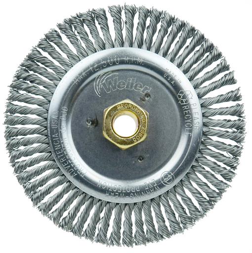 Dually 6" Root Pass Weld Cleaning Brush, .020" Steel Wire Fill, 5/8"-11 UNC Double-Hex Nut