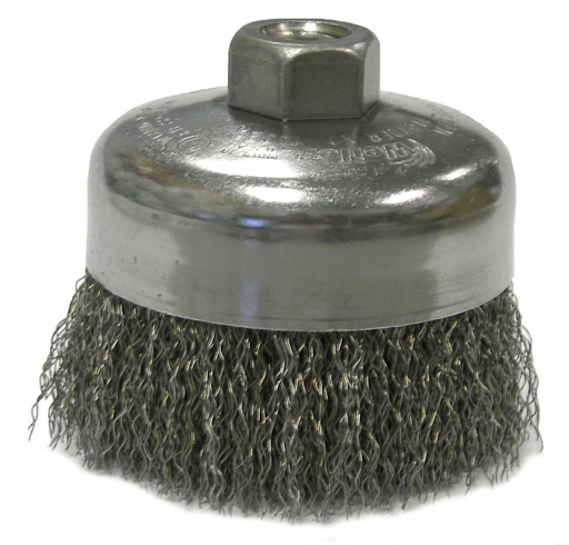 4" Crimped Wire Cup Brush, .020" Stainless Steel Fill, 5/8"-11 UNC Nut