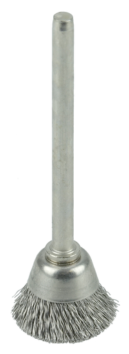 5/8" Miniature Wire Cup Brush, .005" Stainless Steel Fill, 1/8" Stem