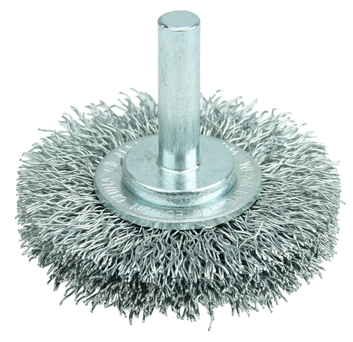 Wolverine 2" Crimped Wire Wheel, .012" Steel Fill, 1/4" Stem