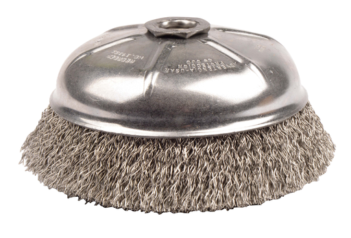 6" Crimped Wire Cup Brush , .020" Stainless Steel Fill, 5/8"-11 UNC Nut