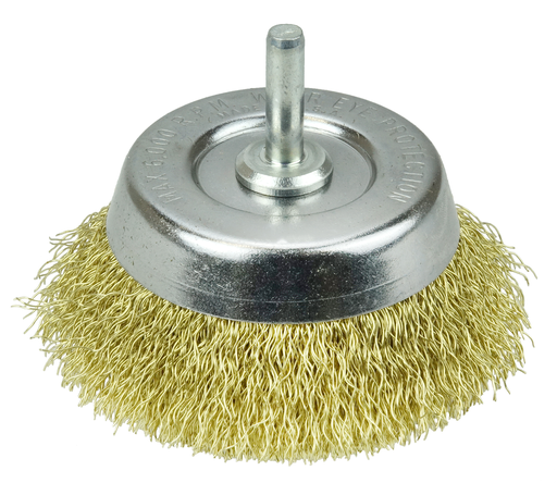 2-3/4" Crimped Wire Utility Cup Brush, .0118" Brass Fill, 1/4" Stem