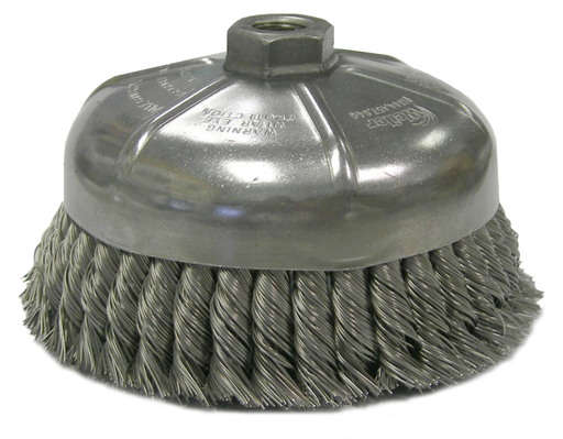 6" Single Row Knot Wire Cup Brush, .023" Steel Fill, 5/8"-11 UNC Nut (152 x 0,58 x 5/8"-11)
