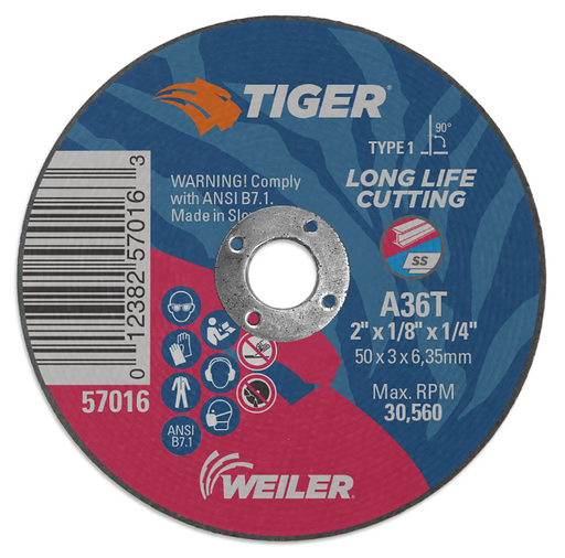 2" x 1/8" TIGER AO Type 1 Cut-Off Wheel, A36S, 1/4" A.H.
