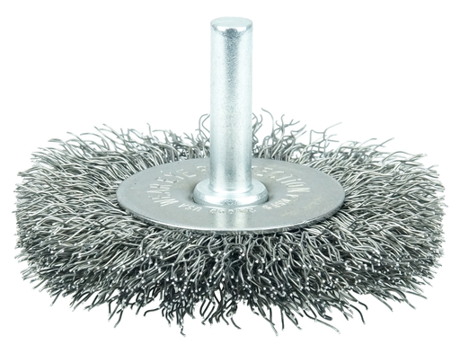2-1/2" Stem-Mounted Crimped Wire Radial Wheel, .014" Steel Fill, 1/4" Stem