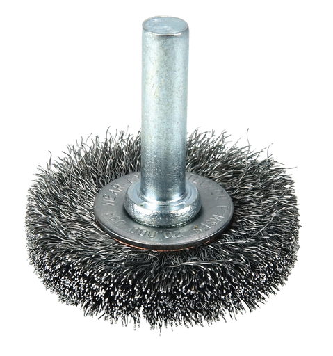 1-1/2" Stem-Mounted Crimped Wire Radial Wheel, .008" Steel Fill, 1/4" Stem