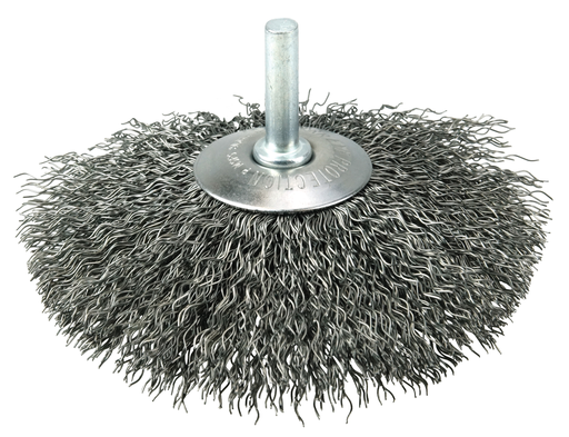 4" Stem-Mounted Concave Crimped Wire Wheel, .008" Steel Fill, 1/4" Stem
