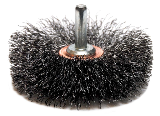 3" Narrow Face Stem-Mounted Crimped Wire Wheel, .0118" Steel Fill, 1/4" Stem