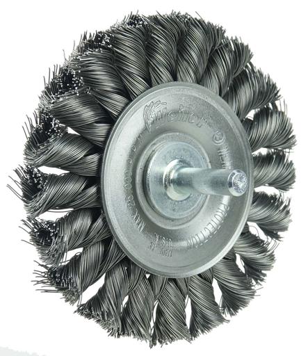 Weiler 17680 3-1/4 Inch Knot Wire Wheel, Steel Fill, 1/4 Inch Stem, Max RPM 25000