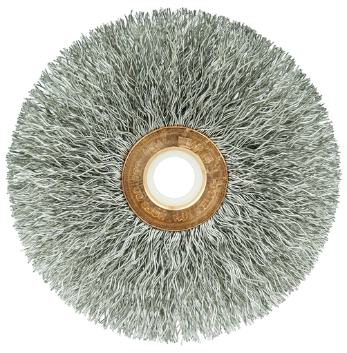 3" Small Diameter Crimped Wire Wheel, .0118" Stainless Steel Fill, 1/2"-3/8" Arbor Hole