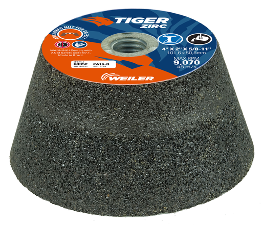 TIGER ZIRC Type 11 Flaring Cup Wheel, ZA16-Q, 4/3 x 2 x 5/8-11, Rim 1", Back 3/4"