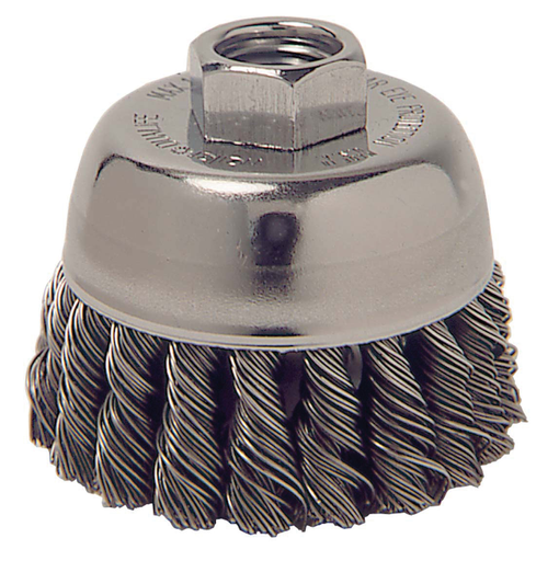 2-3/4" Single Row Knot Wire Cup Brush, .014" Steel Fill, 5/8"-11 UNC Nut