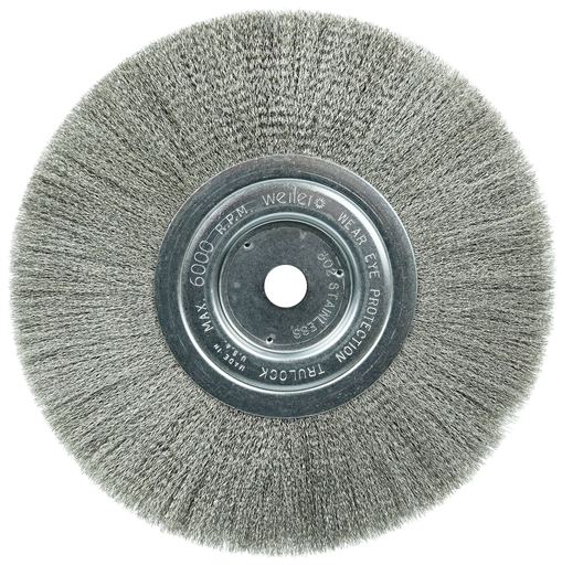 8" Narrow Face Crimped Wire Wheel, .006" Stainless Steel Fill, 5/8" Arbor Hole