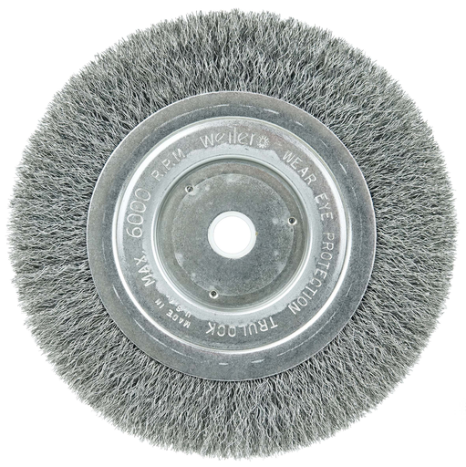 6" Narrow Face Crimped Wire Wheel, Short Trim, .008" Steel Fill, 5/8"-1/2" Arbor Hole