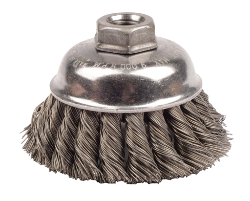 3-1/2" Single Row Knot Wire Cup Brush, .020" Steel Fill, 5/8"-11 UNC Nut