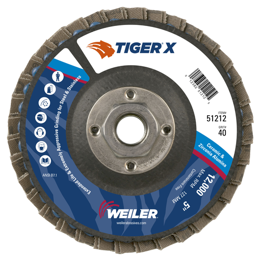 5" Tiger X Flap Disc, Conical (TY29), Phenolic Backing, 40Z, 5/8"-11 UNC Nut