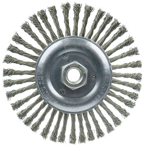 Wolverine 6" Knot Wire Wheel, Stringer Bead Twist, .020" Steel Fill, 5/8"-11 UNC Nut (Light Duty)