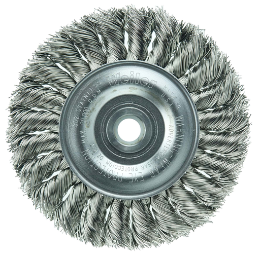 4" Standard Twist Knot Wire Wheel, .014" Stainless Steel Fill, 1/2"-3/8" Arbor Hole