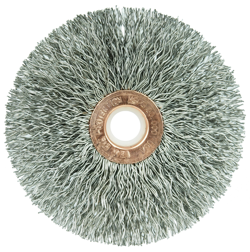 3" Small Diameter Crimped Wire Wheel, .014" Stainless Steel Fill, 1/2"-3/8" Arbor Hole