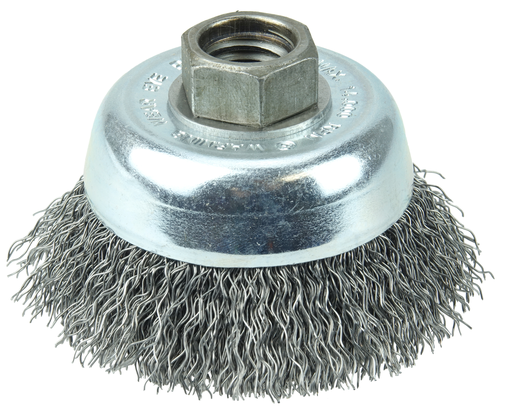 Wolverine 3" Crimped Wire Cup Brush, .014" Steel Fill, 5/8"-11 UNC Nut